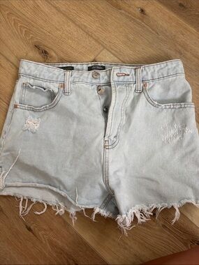 High-Rise Light Wash Denim Shorts - Women